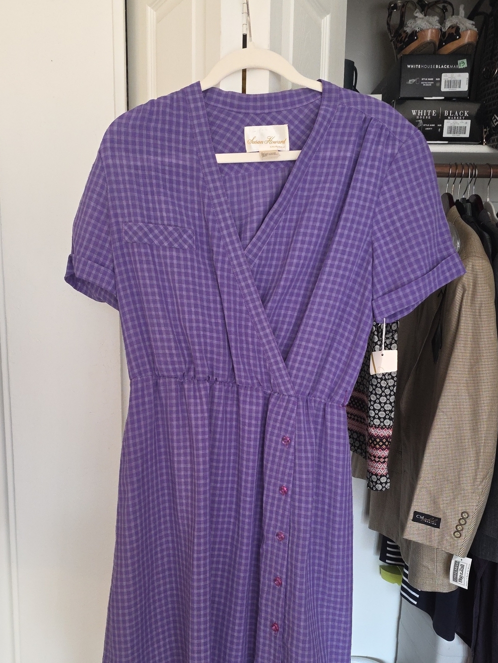 Purple Checked Wrap-Front Maxi Dress